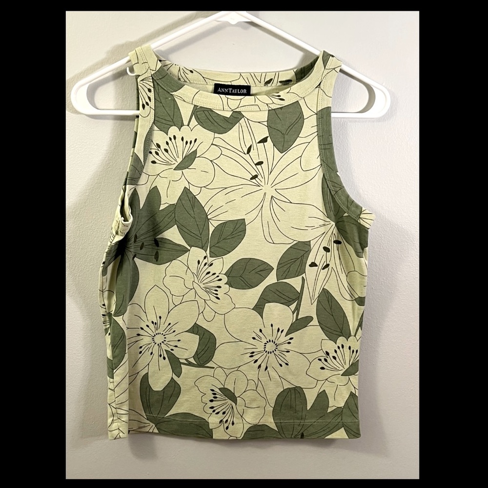 Ann Taylor Cotton Scoop Neck Floral Tank Top (S)